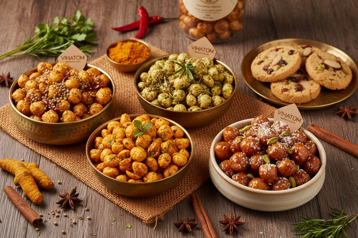 VIHATOM, Makhana based indian snacks with different flavours and cookies aswell